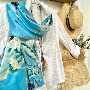 Dreamy floral SILK boho scarf/wrap w resort vacay beach vibe
